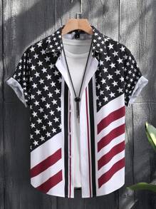 Manfinity LEGND Camisa de manga corta casual estilo americano con estampado, para verano - Multicolor - Ver 3