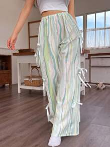 Women's Sweet Bow Decor Pants Pajama Bottom, Fall, Winter - Multicolor - View 3