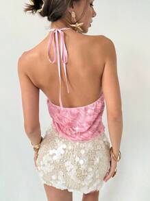 Aloruh 女士露背系带亮片吊带背心，适合派对的优雅毕业季 - 粉色 - 查看 3