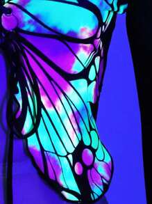 EgrlEra 女式甜心领蝴蝶结点缀喇叭袖荷叶边下摆 T 恤（随机颜色抽绳）Y2K 服装图案 T 恤女式上衣