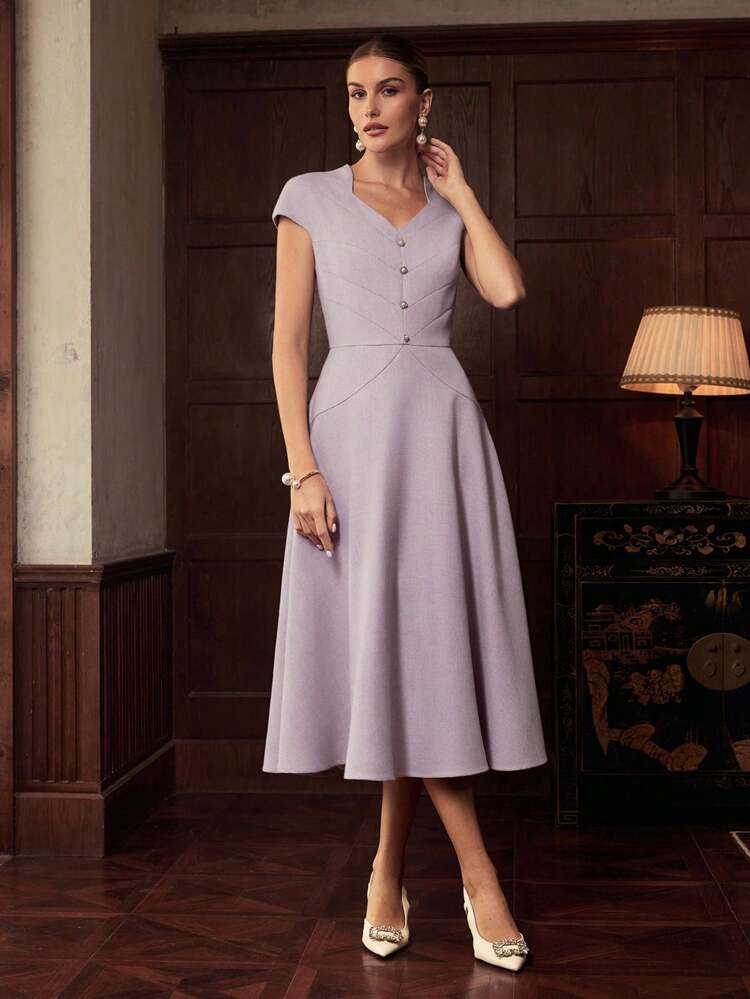 ZEYLAH Short Sleeve Cinched Waist Long Elegant Autumn/Winter Dress