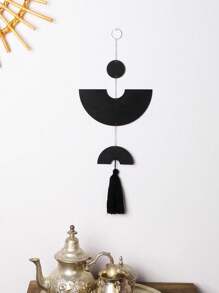 ROMWE Goth 1pc Wood Chips Round Light Luxury Bohemian Decorative Pendants,Living Room Room Wall Decoration, Pendant, Semi-Circular Disc Geometric Fringed Home Wood Products, Holiday Gift Pendant,Home Decor