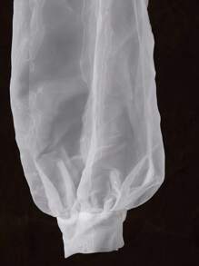Revavyn Áo cánh tay dài tay bồng voan organza cổ điển lãng mạn kiểu Pháp gợi cảm thắt nơ cho nữ, trang phục xuân hè cho nữ - trắng - Xem 7
