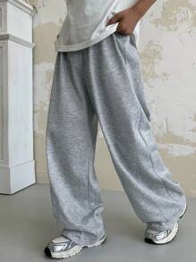 SHEIN 1 件青少年男孩休闲运动学院直筒宽松灰色长裤适合返校适合生日派对、晚会、表演、婚礼、洗礼、开幕式日常适合日常使用适合上学适合旅行适合运动适合春夏季节灰色裤子