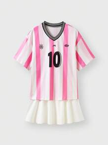 JNSQ 秋季开学季青少年女孩户外运动宽松T恤和短裙套装 - 彩色 - 查看 3