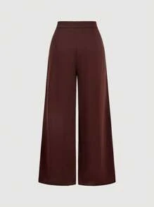 SHEIN MOD 纯色方领修身无袖上衣和阔腿裤优雅套装 - 棕色 - 查看 7