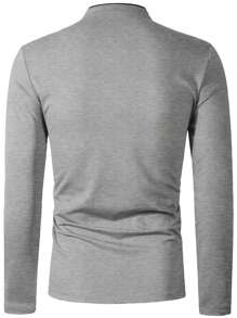 Manfinity Homme 男士字母印花长袖休闲通勤 Polo 衫 男士亨利衫 长袖灰色男士衬衫 男士长袖 T 恤 男士休闲长袖衬衫 长袖亨利衫 灰色男士衬衫，Old Money 风格 - 灰色 - 查看 2