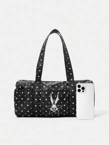 LOONEY TUNES X SHEIN 女士时尚兔子和星星印花单肩包、健身包 - 黑色 - 查看 5