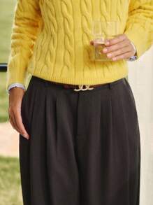 Briarwyn 女士休闲纯色梭织褶皱修身裤，不含腰带，秋季女士装，冬季女士装，返校装，教师女士装，复古女士装，老钱风格 - 巧克力棕 - 查看 6