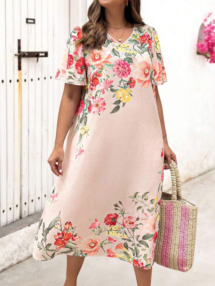 Plus Size Women Elegant Floral Print V-Neck Maxi Dress, Casual, Women Plus Size Business Casual Dresses For Women Birthday Women Casual Dresses For Women Birthday Dresses For Women Plus Size Green Dresses, Women Teacher Dresses, Women Elegant Dresses, Fall Dresses For Women, Women Party Dresses,Teacher Outfits For Women,Business Casual Women,Fall Women Clothes Floral Maxi Dress Plus Size Floral Maxi Dress Summer Dresses For Women,Flowy Dress
