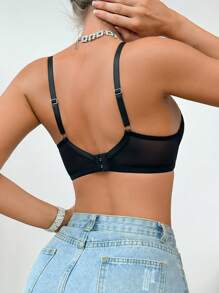 SHEIN 女士蕾丝拼接钢圈文胸 - 黑色 - 查看 2