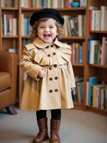 SHEIN Baby Girl Fashion Casual Versatile Ruffled Lapel Windbreaker Jacket Suitable For Autumn And Winter Daily Wear