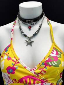 SHEIN Unity Women's Yellow Floral Print Cross Back Halter Top - Multicolor - View 3
