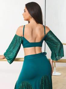 Menodora SHEIN Sport 女士户外时尚性感露肩露背运动T恤 - 綠色 - 查看 2