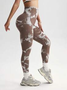 Easithlete 高腰扎染女式运动紧身裤，具有收腹提拉效果，健身紧身裤，收腹紧身裤，瑜伽裤