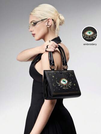Goth Women's Fashion Eye & Book Embroidery Handbag