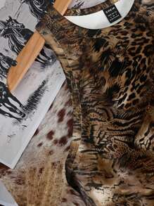 SHEIN EZwear 休闲简约圆领波西米亚风格西部游牧豹纹和奶牛印花图案紧身女式背心，适合夏季、俱乐部适合外出 - 彩色 - 查看 4