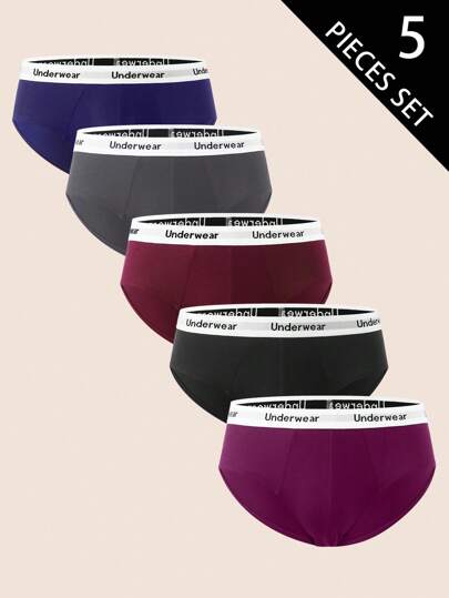 Manfinity Underwear&Sleepwear Basics 5 sztuk/opakowanie Męskie majtki w jednolitym kolorze z paskiem żakardowym z literą