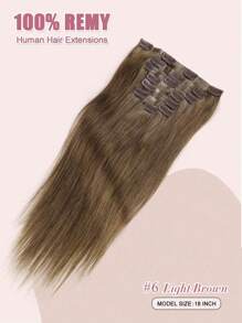 Seamless Clip Ins 无痕夹式接发，真人发，7片装，栗棕色真人发接发，夹式真人发，隐形PU皮，自然Remy真人发接发 - S6 - 查看 2