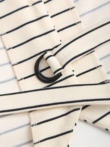 Sweetra Women's Retro Elegant V-Neck Backless Contrast Striped Sleeveless Vest Top