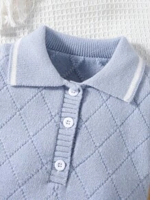 Souflis Souflis 男宝宝短袖有领连体衣，纯色休闲英伦风，时尚可爱，适合秋冬日常出游，温暖，蓝色，休闲，百搭，适合居家，出游，度假等各种场景 - 藍色 - 查看 4