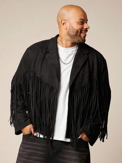 EASEVO Plus Size Men's Casual Faux Suede Fleece Long Sleeve Jacket , Fall Winter, Grunge