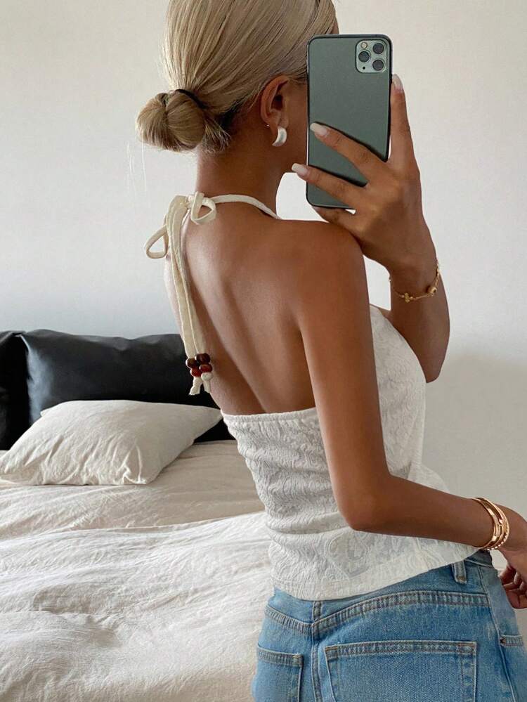 Textured Fabric Bandeau Tie-Up Cropped Casual Resort Wear Summer Tops For Women Sexy Women Tops Going Out Tops Tube Top