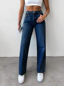 EURMUSE Quần Jeans Ống Thẳng Vintage Washed 100% Cotton Dành Cho Nữ - Rửa trung bình - Xem 4