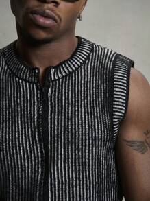 Manfinity Streetrush Chaleco de punto sin mangas de rayas casual para hombres