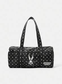 LOONEY TUNES X SHEIN 女士时尚兔子和星星印花单肩包、健身包 - 黑色 - 查看 3