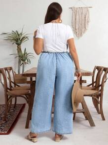 EMERY ROSE Plus Size Casual Vacation Denim Jumpsuit - Blue - View 2