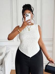 SHEIN PETITE CURVE Damen Creme-farbiges Camisole Top mit doppelter Spitzenlage in Große Größen, minimalistisch & modisch, geeignet für den Sommer - Beige - Übersicht 6