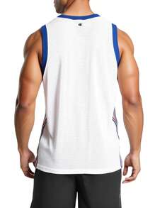 Champion Men's Summer Casual Contrast Color Patchwork Tank Top - White - View 2