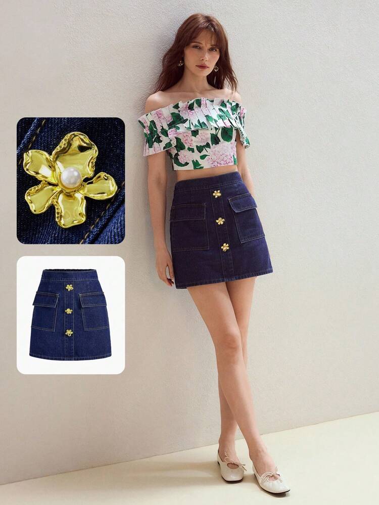 MOTF STUDIO Falda vaquera mini elegante y casual de línea A recta