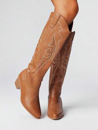 Kawaii Botas vaqueras de mujer hasta la rodilla con diseño bordado de alas de mariposa huecas, nuevo diseño para primavera/otoño
