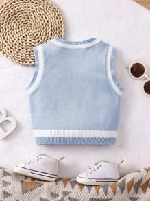 SHEIN Baby Boy Contrast Binding Cable Knit Sweater Vest - Multicolor - View 2
