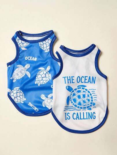 PETSIN 2 piezas Chaleco casual y cómodo para mascotas, perros y gatos, con estampado de tortuga de estilo veraniego universal