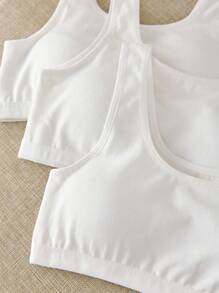 Genkimix Kids 3 Pieces Set Girl's Solid White Casual Simple Cotton Comfortable Soft Padded Bras,Wide Strap Vest,Suitable For Girls Aged 8-12,Back To School Fall Winter - White - View 4