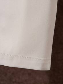 SHEIN 青少年男孩纯色褶皱休闲锥形裤，适合上学和聚会 - 米色 - 查看 4