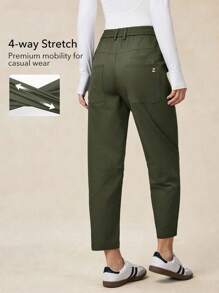 OutZeal 女式弹力速干柔软筒形徒步裤，日常户外徒步裤 - 軍綠色 - 查看 3