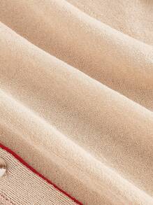 SHEIN MOD Cárdigan casual de mujer con ribete de contraste y botones delanteros semitransparentes, básicos casuales cómodos y acogedores del estilo de los 90s, ideal para el uso diario en otoño/invierno - Caqui - Ver 3