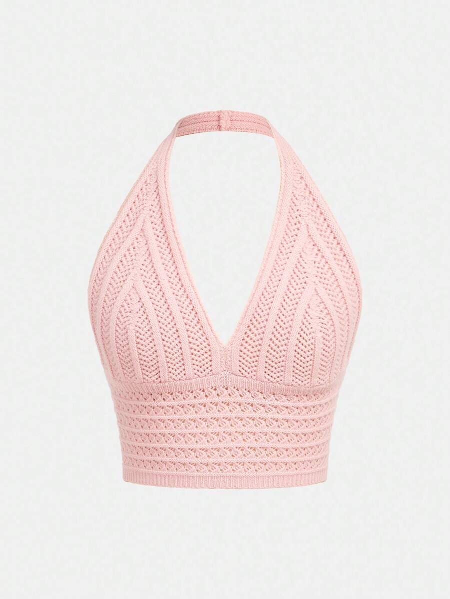 Girlism Áo len chui đầu không tay cổ chữ V họa tiết Intarsia màu hồng cho bé gái tuổi teen - Hồng - Xem 1