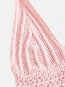 Girlism Áo len chui đầu không tay cổ chữ V họa tiết Intarsia màu hồng cho bé gái tuổi teen - Hồng - Xem 3