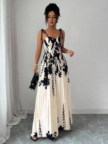 Elenzga Elegant Printed Sleeveless Ruched Waist Romper For Women