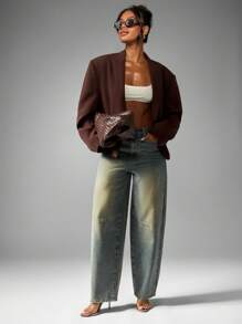 MISSGUIDED Women Oversized Blazer Professional Workwear Double Button Closure Tailored Wide Shoulder Padded Business Office Winter Fall Jacket With Lapel Collar Side Pockets