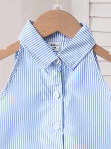 2pcs/Set Girls Chic Summer Loose Plaid Frill Blouse Top & Casual Bottom Set - Blue - View 6
