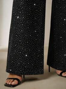 Anewsta Jeans a gamba larga con strass, taglie forti, moda donna