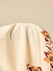 Easelle 女式春夏波西米亚风格花卉刺绣图案系带长袖连衣裙 - 米色 - 查看 9