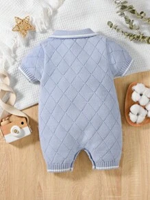 Souflis Souflis 男宝宝短袖有领连体衣，纯色休闲英伦风，时尚可爱，适合秋冬日常出游，温暖，蓝色，休闲，百搭，适合居家，出游，度假等各种场景 - 藍色 - 查看 2