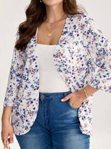 Comfylo 大码女式度假碎花前开 3/4 袖休闲夹克波西米亚风格女装商务休闲女装曲线休闲日常穿着，浪漫优雅，日常通勤和户外必备，通勤，极简主义，假日优雅装扮，假日装扮女装秋冬 - 彩色 - 查看 4